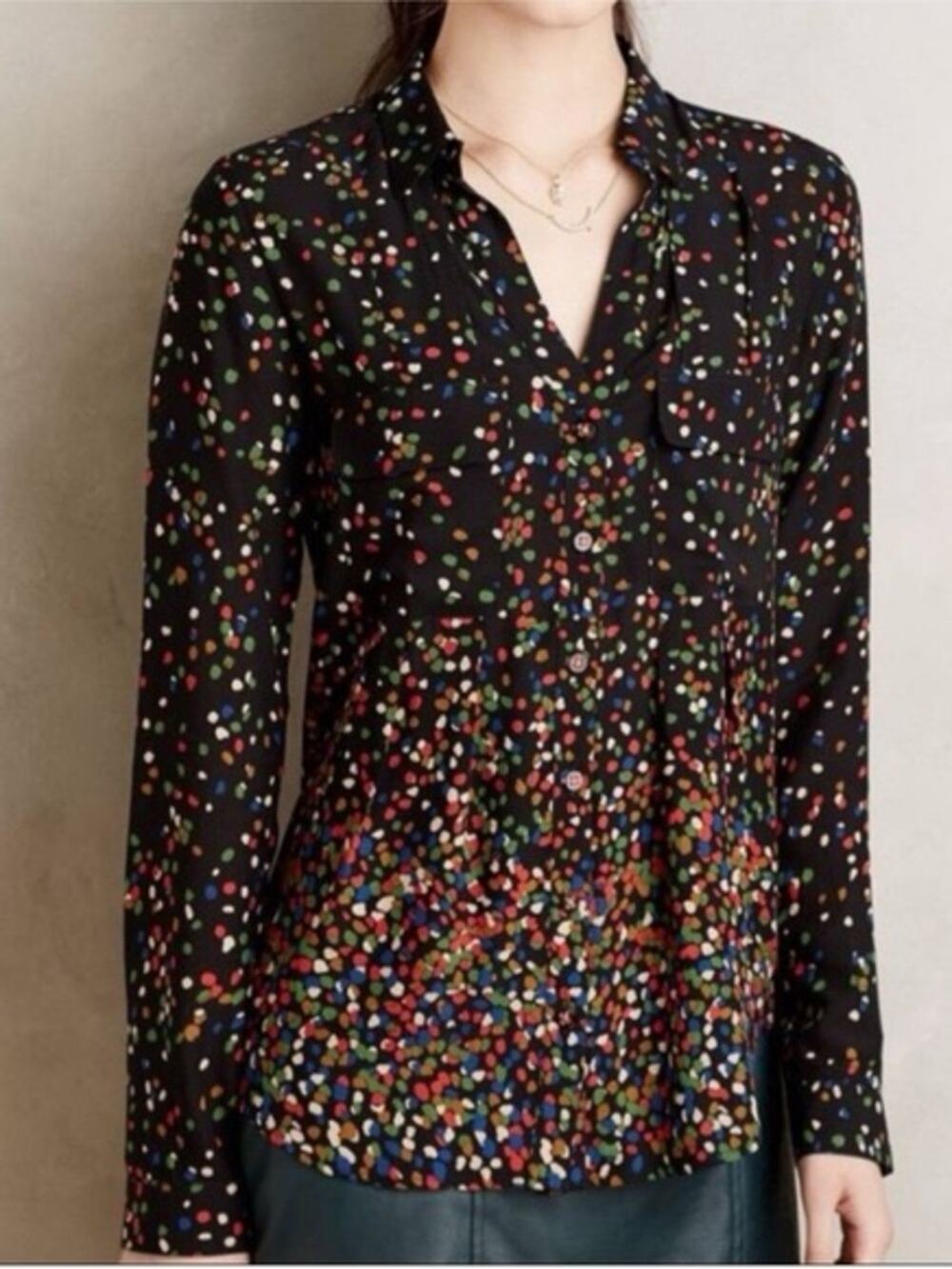 Anthropologie Maeve Confetti Button Down Blouse Size 2